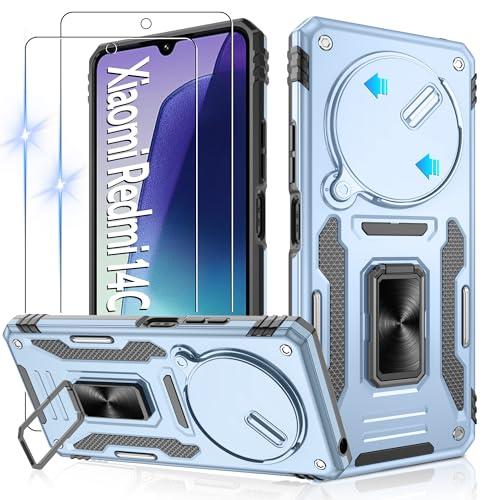 Jshru Handyhülle für Xiaomi Redmi 14C/ Poco C75 Hülle Kameraschutz Slide mit 2 Stück Schutzfolie,Militärische Stoßfest Schutzhülle 360° Metall Ring Ständer Case für Redmi 14c,Hellblau Jshru Handyhülle für Xiaomi Redmi 14C/ Poco C75 Hülle Kameraschutz Slide mit 2 Stück Schutzfolie,Militärische Stoßfest Schutzhülle 360° Metall Ring Ständer Case für Redmi 14c,Hellblau von Jshru