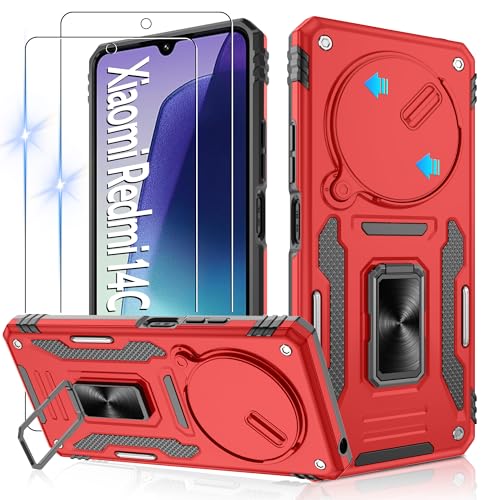 Jshru Handyhülle für Xiaomi Redmi 14C/ Poco C75 Hülle Kameraschutz Slide mit 2 Stück Schutzfolie,Militärische Stoßfest Schutzhülle 360° Metall Ring Ständer Case für Redmi 14c,Rot Jshru Handyhülle für Xiaomi Redmi 14C/ Poco C75 Hülle Kameraschutz Slide mit 2 Stück Schutzfolie,Militärische Stoßfest Schutzhülle 360° Metall Ring Ständer Case für Redmi 14c,Rot von Jshru