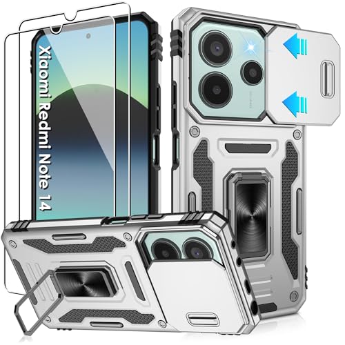 Jshru Handyhülle für Xiaomi Redmi Note 14 4G/5G Hülle Kameraschutz Slide Camera mit 2 Stück Schutzfolie, Metall Ring Ständer Case Absturzsicherung Stoßfest Schutzhülle für Redmi Note 14,Grau Jshru Handyhülle für Xiaomi Redmi Note 14 4G/5G Hülle Kameraschutz Slide Camera mit 2 Stück Schutzfolie, Metall Ring Ständer Case Absturzsicherung Stoßfest Schutzhülle für Redmi Note 14,Grau von Jshru