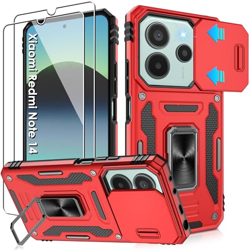 Jshru Handyhülle für Xiaomi Redmi Note 14 4G/5G Hülle Kameraschutz Slide Camera mit 2 Stück Schutzfolie, Metall Ring Ständer Case Absturzsicherung Stoßfest Schutzhülle für Redmi Note 14,Rot Jshru Handyhülle für Xiaomi Redmi Note 14 4G/5G Hülle Kameraschutz Slide Camera mit 2 Stück Schutzfolie, Metall Ring Ständer Case Absturzsicherung Stoßfest Schutzhülle für Redmi Note 14,Rot von Jshru