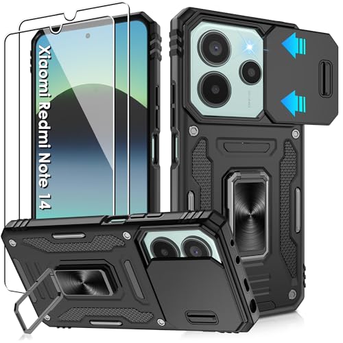 Jshru Handyhülle für Xiaomi Redmi Note 14 4G/5G Hülle Kameraschutz Slide Camera mit 2 Stück Schutzfolie, Metall Ring Ständer Case Absturzsicherung Stoßfest Schutzhülle für Redmi Note 14,Schwarz Jshru Handyhülle für Xiaomi Redmi Note 14 4G/5G Hülle Kameraschutz Slide Camera mit 2 Stück Schutzfolie, Metall Ring Ständer Case Absturzsicherung Stoßfest Schutzhülle für Redmi Note 14,Schwarz von Jshru