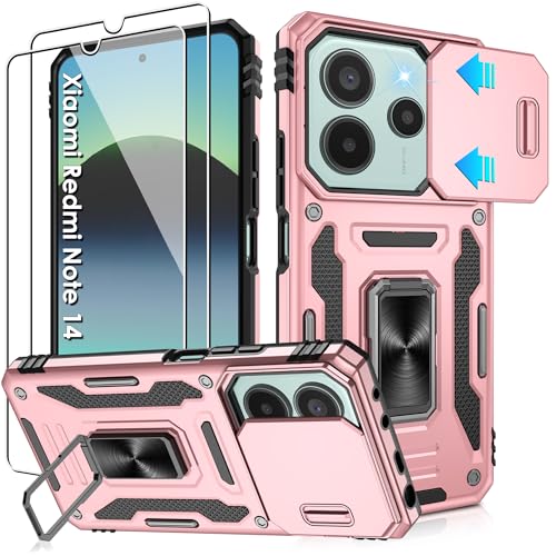 Jshru Handyhülle für Xiaomi Redmi Note 14 4G/5G Hülle Kameraschutz Slide Camera mit 2 Stück Schutzfolie, Metall Ring Ständer Case Absturzsicherung Stoßfest Schutzhülle für Redmi Note 14,Roségold Jshru Handyhülle für Xiaomi Redmi Note 14 4G/5G Hülle Kameraschutz Slide Camera mit 2 Stück Schutzfolie, Metall Ring Ständer Case Absturzsicherung Stoßfest Schutzhülle für Redmi Note 14,Roségold von Jshru