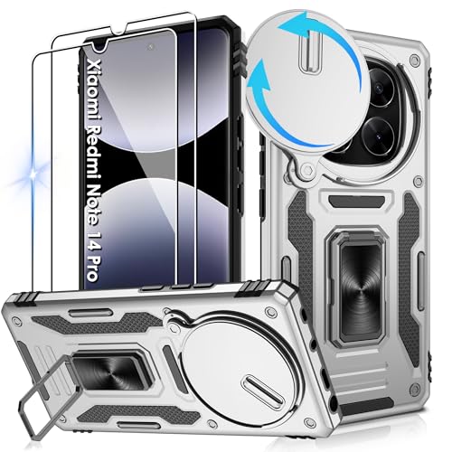 Jshru Handyhülle für Xiaomi Redmi Note 14 Pro 4G/5G Hülle Kameraschutz Slide Camera mit 2 Stück Schutzfolie, Metall Ring Ständer Case Stoßfest Schutzhülle für Xiaomi Note 14 Pro,Grau Jshru Handyhülle für Xiaomi Redmi Note 14 Pro 4G/5G Hülle Kameraschutz Slide Camera mit 2 Stück Schutzfolie, Metall Ring Ständer Case Stoßfest Schutzhülle für Xiaomi Note 14 Pro,Grau von Jshru