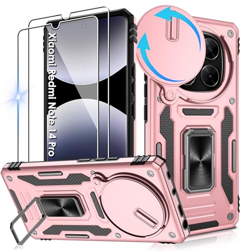 Jshru Handyhülle für Xiaomi Redmi Note 14 Pro 4G/5G Hülle Kameraschutz Slide Camera mit 2 Stück Schutzfolie, Metall Ring Ständer Case Stoßfest Schutzhülle für Xiaomi Note 14 Pro,Roségold Jshru Handyhülle für Xiaomi Redmi Note 14 Pro 4G/5G Hülle Kameraschutz Slide Camera mit 2 Stück Schutzfolie, Metall Ring Ständer Case Stoßfest Schutzhülle für Xiaomi Note 14 Pro,Roségold von Jshru