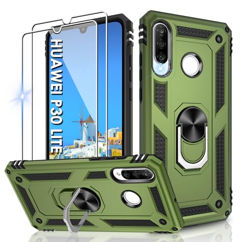 Jshru Hülle für Huawei P30 Lite Handyhülle Militärische Stoßsichere Schutzhülle mit 2 Stück Schutzfolie, mit 360° Metall Ring Ständer doppellagig Case für Huawei P30 Lite,Armeegrün Jshru Hülle für Huawei P30 Lite Handyhülle Militärische Stoßsichere Schutzhülle mit 2 Stück Schutzfolie, mit 360° Metall Ring Ständer doppellagig Case für Huawei P30 Lite,Armeegrün von Jshru