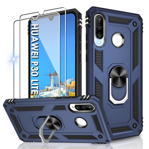 Jshru Hülle für Huawei P30 Lite Handyhülle Militärische Stoßsichere Schutzhülle mit 2 Stück Schutzfolie, mit 360° Metall Ring Ständer doppellagig Case für Huawei P30 Lite,Blue Jshru Hülle für Huawei P30 Lite Handyhülle Militärische Stoßsichere Schutzhülle mit 2 Stück Schutzfolie, mit 360° Metall Ring Ständer doppellagig Case für Huawei P30 Lite,Blue von Jshru