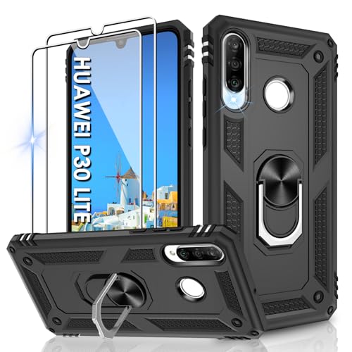 Jshru Hülle für Huawei P30 Lite Handyhülle Militärische Stoßsichere Schutzhülle mit 2 Stück Schutzfolie, mit 360° Metall Ring Ständer doppellagig Case für Huawei P30 Lite,Schwarz Jshru Hülle für Huawei P30 Lite Handyhülle Militärische Stoßsichere Schutzhülle mit 2 Stück Schutzfolie, mit 360° Metall Ring Ständer doppellagig Case für Huawei P30 Lite,Schwarz von Jshru