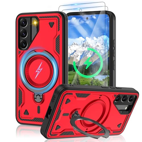Jshru Magnetische Handyhülle für Samsung Galaxy S22 Hülle Kompatibel mit MagSafe,2Stk HD-Schutzfolie,Eingebauter Ständer Case Stoßfeste Schutzhülle für Samsung Galaxy S22,Rot Jshru Magnetische Handyhülle für Samsung Galaxy S22 Hülle Kompatibel mit MagSafe,2Stk HD-Schutzfolie,Eingebauter Ständer Case Stoßfeste Schutzhülle für Samsung Galaxy S22,Rot von Jshru
