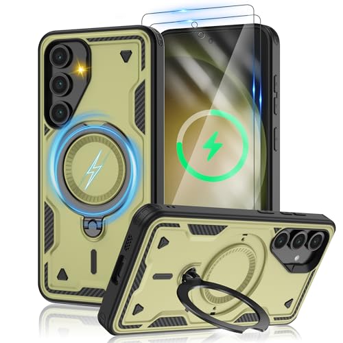 Jshru Samsung Galaxy S23 Hülle Kompatibel mit Magsafe Handyhülle, 2Stk HD-Schutzfolie Magnetische Schutzhülle,360° Drehbare Ringhalter Stoßfeste Case für Samsung Galaxy S23,Olive Grün Jshru Samsung Galaxy S23 Hülle Kompatibel mit Magsafe Handyhülle, 2Stk HD-Schutzfolie Magnetische Schutzhülle,360° Drehbare Ringhalter Stoßfeste Case für Samsung Galaxy S23,Olive Grün von Jshru