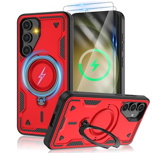 Jshru Samsung Galaxy S23 Hülle Kompatibel mit Magsafe Handyhülle, 2Stk HD-Schutzfolie Magnetische Schutzhülle,360° Drehbare Ringhalter Stoßfeste Case für Samsung Galaxy S23,Rot Jshru Samsung Galaxy S23 Hülle Kompatibel mit Magsafe Handyhülle, 2Stk HD-Schutzfolie Magnetische Schutzhülle,360° Drehbare Ringhalter Stoßfeste Case für Samsung Galaxy S23,Rot von Jshru