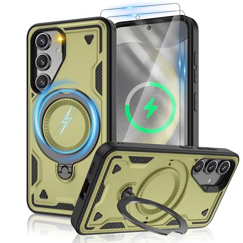 Jshru Samsung Galaxy S24/S25 Hülle Kompatibel mit Magsafe Handyhülle, mit 2Stk HD-Schutzfolie Magnetische Schutzhülle, 360° Drehbare Ringhalter Stoßfeste Case für Samsung Galaxy S24/S25,Olive Grün Jshru Samsung Galaxy S24/S25 Hülle Kompatibel mit Magsafe Handyhülle, mit 2Stk HD-Schutzfolie Magnetische Schutzhülle, 360° Drehbare Ringhalter Stoßfeste Case für Samsung Galaxy S24/S25,Olive Grün von Jshru