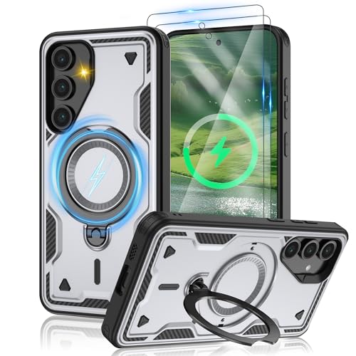 Jshru Samsung Galaxy S24 FE Hülle Kompatibel mit Magsafe Handyhülle, 2Stk HD-Schutzfolie Magnetische Schutzhülle,360° Drehbare Ringhalter Stoßfeste Case für Samsung Galaxy S24 FE,Grau Jshru Samsung Galaxy S24 FE Hülle Kompatibel mit Magsafe Handyhülle, 2Stk HD-Schutzfolie Magnetische Schutzhülle,360° Drehbare Ringhalter Stoßfeste Case für Samsung Galaxy S24 FE,Grau von Jshru