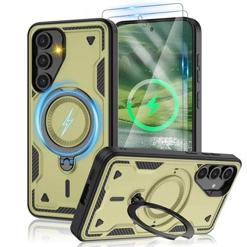 Jshru Samsung Galaxy S24 FE Hülle Kompatibel mit Magsafe Handyhülle, 2Stk HD-Schutzfolie Magnetische Schutzhülle,360° Drehbare Ringhalter Stoßfeste Case für Samsung Galaxy S24 FE,Olive Grün Jshru Samsung Galaxy S24 FE Hülle Kompatibel mit Magsafe Handyhülle, 2Stk HD-Schutzfolie Magnetische Schutzhülle,360° Drehbare Ringhalter Stoßfeste Case für Samsung Galaxy S24 FE,Olive Grün von Jshru