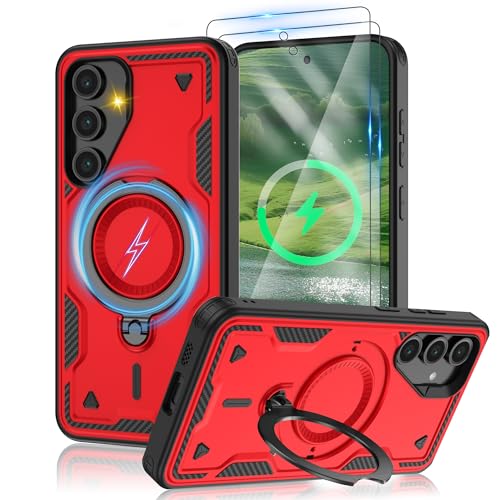 Jshru Samsung Galaxy S24 FE Hülle Kompatibel mit Magsafe Handyhülle, 2Stk HD-Schutzfolie Magnetische Schutzhülle,360° Drehbare Ringhalter Stoßfeste Case für Samsung Galaxy S24 FE,Rot Jshru Samsung Galaxy S24 FE Hülle Kompatibel mit Magsafe Handyhülle, 2Stk HD-Schutzfolie Magnetische Schutzhülle,360° Drehbare Ringhalter Stoßfeste Case für Samsung Galaxy S24 FE,Rot von Jshru