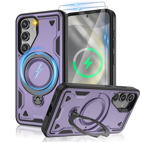 Jshru Samsung Galaxy S24/S25 Hülle Kompatibel mit Magsafe Handyhülle, mit 2Stk HD-Schutzfolie Magnetische Schutzhülle, 360° Drehbare Ringhalter Stoßfeste Case für Samsung Galaxy S24/S25,Lila Jshru Samsung Galaxy S24/S25 Hülle Kompatibel mit Magsafe Handyhülle, mit 2Stk HD-Schutzfolie Magnetische Schutzhülle, 360° Drehbare Ringhalter Stoßfeste Case für Samsung Galaxy S24/S25,Lila von Jshru