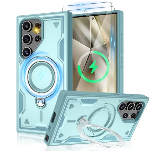 Jshru Samsung Galaxy S24 Ultra Hülle Kompatibel mit Magsafe Handyhülle, mit 2Stk HD-Schutzfolie Magnetische Schutzhülle, 360° Drehbare Ringhalter Stoßfeste Case für Samsung S24 Ultra,Baby Blau Jshru Samsung Galaxy S24 Ultra Hülle Kompatibel mit Magsafe Handyhülle, mit 2Stk HD-Schutzfolie Magnetische Schutzhülle, 360° Drehbare Ringhalter Stoßfeste Case für Samsung S24 Ultra,Baby Blau von Jshru