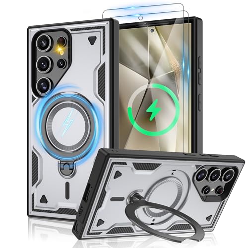 Jshru Samsung Galaxy S24 Ultra Hülle Kompatibel mit Magsafe Handyhülle, mit 2Stk HD-Schutzfolie Magnetische Schutzhülle, 360° Drehbare Ringhalter Stoßfeste Case für Samsung S24 Ultra,Grau Jshru Samsung Galaxy S24 Ultra Hülle Kompatibel mit Magsafe Handyhülle, mit 2Stk HD-Schutzfolie Magnetische Schutzhülle, 360° Drehbare Ringhalter Stoßfeste Case für Samsung S24 Ultra,Grau von Jshru