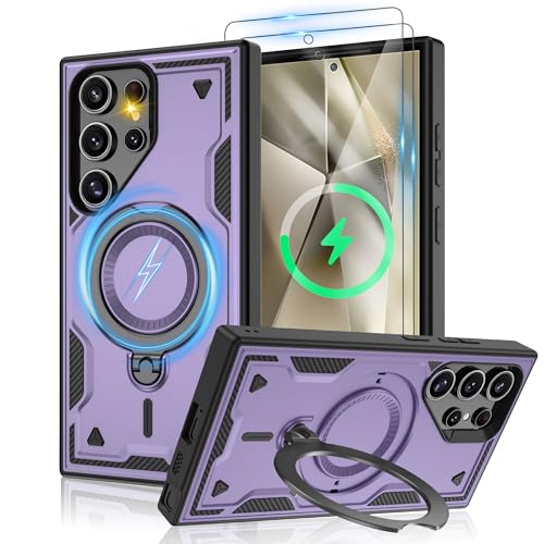 Jshru Samsung Galaxy S24 Ultra Hülle Kompatibel mit Magsafe Handyhülle, mit 2Stk HD-Schutzfolie Magnetische Schutzhülle, 360° Drehbare Ringhalter Stoßfeste Case für Samsung S24 Ultra,Lila Jshru Samsung Galaxy S24 Ultra Hülle Kompatibel mit Magsafe Handyhülle, mit 2Stk HD-Schutzfolie Magnetische Schutzhülle, 360° Drehbare Ringhalter Stoßfeste Case für Samsung S24 Ultra,Lila von Jshru