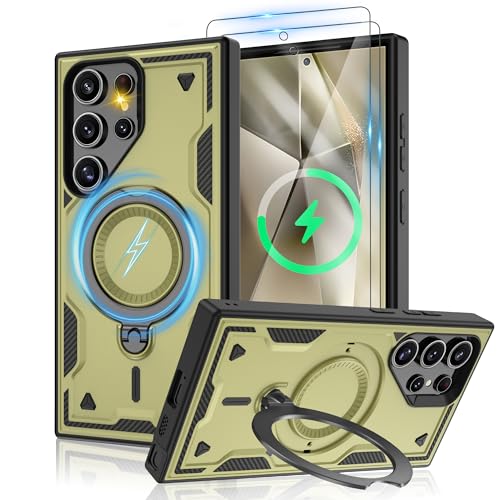 Jshru Samsung Galaxy S24 Ultra Hülle Kompatibel mit Magsafe Handyhülle, mit 2Stk HD-Schutzfolie Magnetische Schutzhülle, 360° Drehbare Ringhalter Stoßfeste Case für Samsung S24 Ultra,Olive Grün Jshru Samsung Galaxy S24 Ultra Hülle Kompatibel mit Magsafe Handyhülle, mit 2Stk HD-Schutzfolie Magnetische Schutzhülle, 360° Drehbare Ringhalter Stoßfeste Case für Samsung S24 Ultra,Olive Grün von Jshru