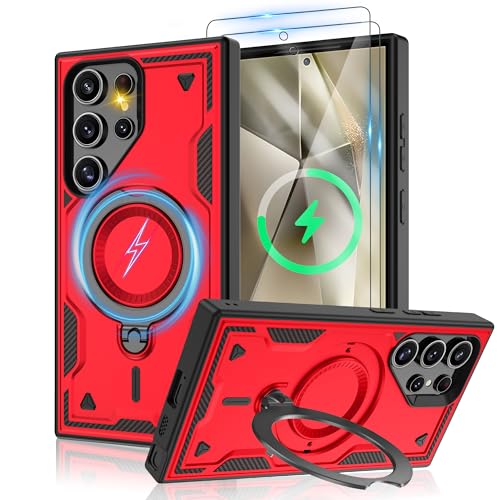 Jshru Samsung Galaxy S24 Ultra Hülle Kompatibel mit Magsafe Handyhülle, mit 2Stk HD-Schutzfolie Magnetische Schutzhülle, 360° Drehbare Ringhalter Stoßfeste Case für Samsung S24 Ultra,Rot Jshru Samsung Galaxy S24 Ultra Hülle Kompatibel mit Magsafe Handyhülle, mit 2Stk HD-Schutzfolie Magnetische Schutzhülle, 360° Drehbare Ringhalter Stoßfeste Case für Samsung S24 Ultra,Rot von Jshru