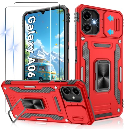 Jshru Schutzhülle für Samsung A06, mit Displayschutzfolie, Kamera-Schutzhülle, Ringständer, stoßfeste Stoßstange, für Samsung Galaxy A06 4G, Rot Jshru Schutzhülle für Samsung A06, mit Displayschutzfolie, Kamera-Schutzhülle, Ringständer, stoßfeste Stoßstange, für Samsung Galaxy A06 4G, Rot von Jshru