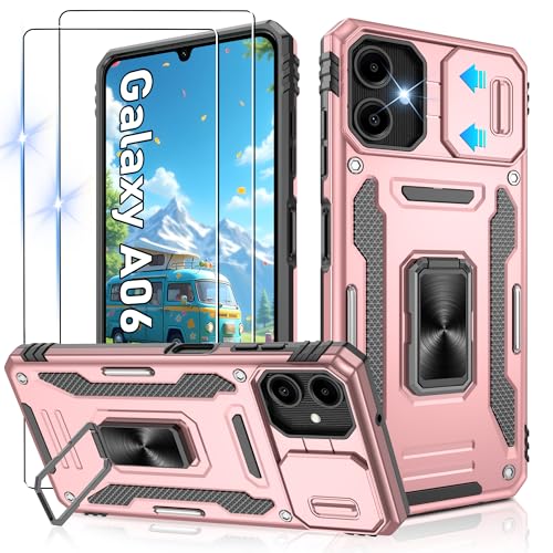 Jshru Schutzhülle für Samsung A06, mit Displayschutzfolie, Kameraschutzhülle, Ringständer, stoßfeste Stoßstange, für Samsung Galaxy A06 4G, Roségold von Jshru