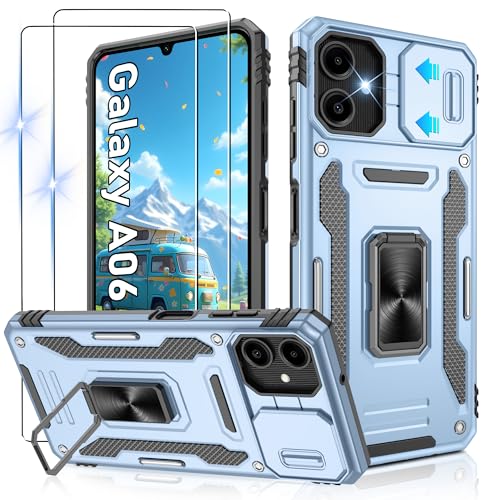 Jshru Schutzhülle für Samsung A06 mit Displayschutzfolie, Kameraschutzhülle, Ringständer, stoßfeste Stoßstange, für Samsung Galaxy A06 4G, Hellblau von Jshru