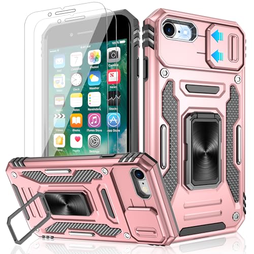 Jshru Schutzhülle für iPhone SE 2022 und 2020 mit Displayschutzfolie, iPhone 7/8 Hülle, [integrierte Kamera-Abdeckung], Ring-Ständer für iPhone SE 11,9 cm, Roségold von Jshru