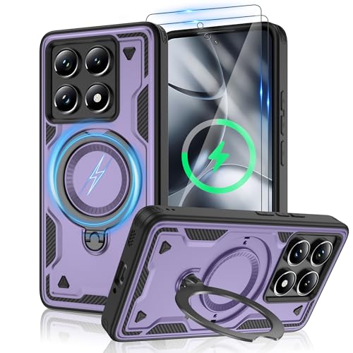 Jshru Xiaomi 14T Pro Hülle Kompatibel mit Magsafe Handyhülle mit 2Stk HD-Schutzfolie Magnetische Schutzhülle,360° Drehbare Ringhalter Stoßfeste Case für Xiaomi 14T Pro,Lila Jshru Xiaomi 14T Pro Hülle Kompatibel mit Magsafe Handyhülle mit 2Stk HD-Schutzfolie Magnetische Schutzhülle,360° Drehbare Ringhalter Stoßfeste Case für Xiaomi 14T Pro,Lila von Jshru