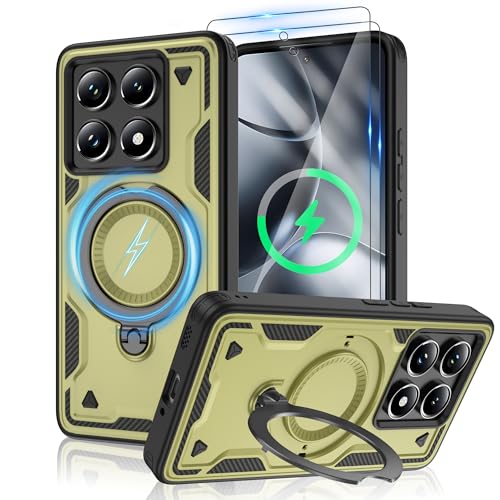 Jshru Xiaomi 14T Pro Hülle Kompatibel mit Magsafe Antivibration Handyhülle mit 2Stk HD-Schutzfolie Magnetische Schutzhülle,360° Drehbare Ringhalter Case für Xiaomi 14T Pro,Olive Grün Jshru Xiaomi 14T Pro Hülle Kompatibel mit Magsafe Antivibration Handyhülle mit 2Stk HD-Schutzfolie Magnetische Schutzhülle,360° Drehbare Ringhalter Case für Xiaomi 14T Pro,Olive Grün von Jshru