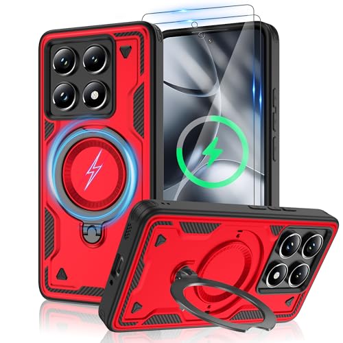 Jshru Xiaomi 14T Pro Hülle Kompatibel mit Magsafe Handyhülle mit 2Stk HD-Schutzfolie Magnetische Schutzhülle,360° Drehbare Ringhalter Stoßfeste Case für Xiaomi 14T Pro,Rot Jshru Xiaomi 14T Pro Hülle Kompatibel mit Magsafe Handyhülle mit 2Stk HD-Schutzfolie Magnetische Schutzhülle,360° Drehbare Ringhalter Stoßfeste Case für Xiaomi 14T Pro,Rot von Jshru