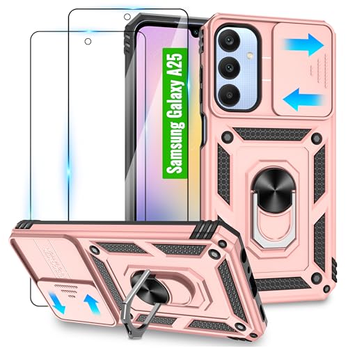 Jshru für Samsung Galaxy A25 5G Hülle und 2 Stück HD-Schutzfolie,A25 Militär Stoßfest Handyhülle mit 360° Drehbarer Metall Ring Ständer,Anti-Kratzer hülle für Samsung Galaxy A25,Roségold Jshru für Samsung Galaxy A25 5G Hülle und 2 Stück HD-Schutzfolie,A25 Militär Stoßfest Handyhülle mit 360° Drehbarer Metall Ring Ständer,Anti-Kratzer hülle für Samsung Galaxy A25,Roségold von Jshru