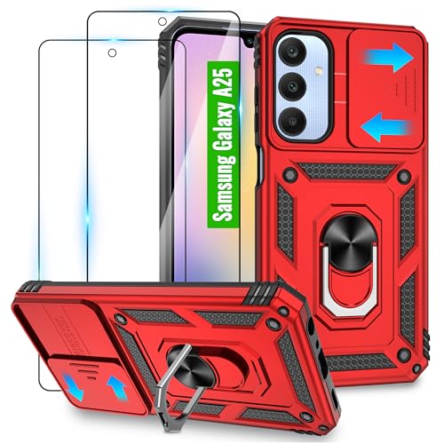 Jshru für Samsung Galaxy A25 5G Hülle und 2 Stück HD-Schutzfolie,A25 Militär Stoßfest Handyhülle mit 360° Drehbarer Metall Ring Ständer,Anti-Kratzer hülle für Samsung Galaxy A25,Rot Jshru für Samsung Galaxy A25 5G Hülle und 2 Stück HD-Schutzfolie,A25 Militär Stoßfest Handyhülle mit 360° Drehbarer Metall Ring Ständer,Anti-Kratzer hülle für Samsung Galaxy A25,Rot von Jshru