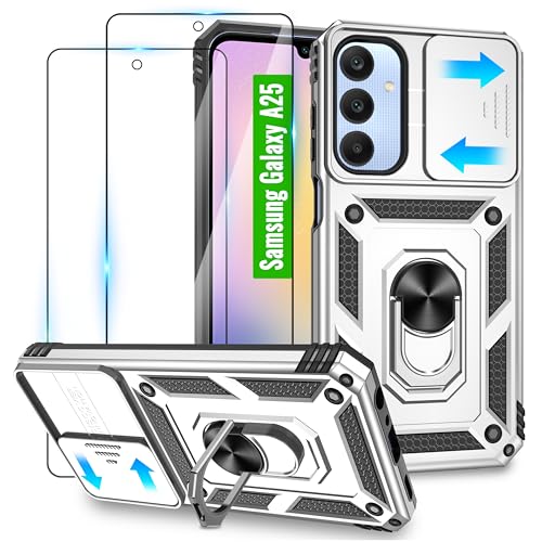Jshru für Samsung Galaxy A25 5G Hülle und 2 Stück HD-Schutzfolie,A25 Militär Stoßfest Handyhülle mit 360° Drehbarer Metall Ring Ständer,Anti-Kratzer hülle für Samsung Galaxy A25,Silber Jshru für Samsung Galaxy A25 5G Hülle und 2 Stück HD-Schutzfolie,A25 Militär Stoßfest Handyhülle mit 360° Drehbarer Metall Ring Ständer,Anti-Kratzer hülle für Samsung Galaxy A25,Silber von Jshru
