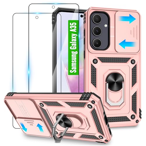 Jshru für Samsung Galaxy A35 5G Hülle und 2 Stück HD-Schutzfolie,A35 Militär Stoßfest Handyhülle mit 360° Drehbarer Metall Ring Ständer,Anti-Kratzer hülle für Samsung Galaxy A35,Roségold Jshru für Samsung Galaxy A35 5G Hülle und 2 Stück HD-Schutzfolie,A35 Militär Stoßfest Handyhülle mit 360° Drehbarer Metall Ring Ständer,Anti-Kratzer hülle für Samsung Galaxy A35,Roségold von Jshru