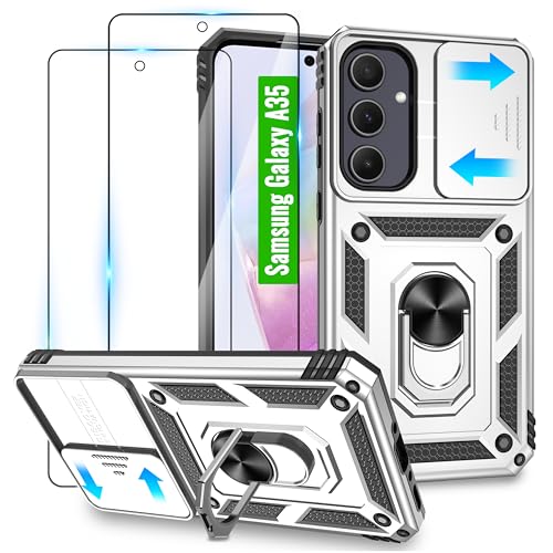 Jshru für Samsung Galaxy A35 5G Hülle und 2 Stück HD-Schutzfolie,A35 Militär Stoßfest Handyhülle mit 360° Drehbarer Metall Ring Ständer,Anti-Kratzer hülle für Samsung Galaxy A35,Silber Jshru für Samsung Galaxy A35 5G Hülle und 2 Stück HD-Schutzfolie,A35 Militär Stoßfest Handyhülle mit 360° Drehbarer Metall Ring Ständer,Anti-Kratzer hülle für Samsung Galaxy A35,Silber von Jshru