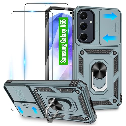 Jshru für Samsung Galaxy A55 5G Hülle und 2 Stück HD-Schutzfolie,A55 Militär Stoßfest Handyhülle mit 360° Drehbarer Metall Ring Ständer,Anti-Kratzer hülle für Samsung Galaxy A55,Grün Jshru für Samsung Galaxy A55 5G Hülle und 2 Stück HD-Schutzfolie,A55 Militär Stoßfest Handyhülle mit 360° Drehbarer Metall Ring Ständer,Anti-Kratzer hülle für Samsung Galaxy A55,Grün von Jshru
