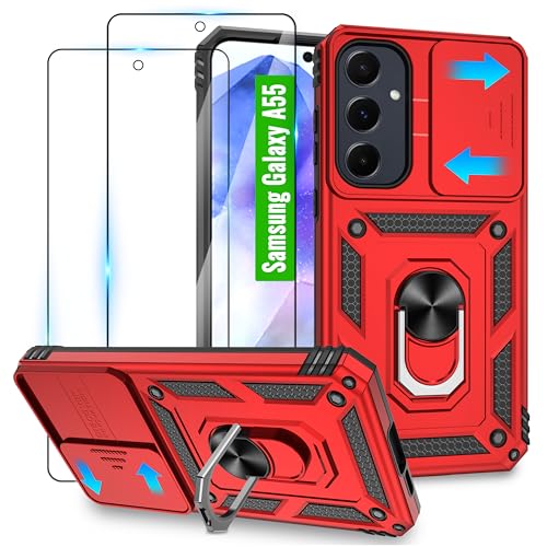 Jshru für Samsung Galaxy A55 5G Hülle und 2 Stück HD-Schutzfolie,A55 Militär Stoßfest Handyhülle mit 360° Drehbarer Metall Ring Ständer,Anti-Kratzer hülle für Samsung Galaxy A55,Rot Jshru für Samsung Galaxy A55 5G Hülle und 2 Stück HD-Schutzfolie,A55 Militär Stoßfest Handyhülle mit 360° Drehbarer Metall Ring Ständer,Anti-Kratzer hülle für Samsung Galaxy A55,Rot von Jshru