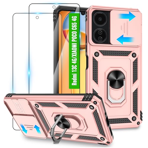 Jshru für Xiaomi Redmi 13C Hülle/Xiaomi Poco C65 Hülle und 2 Stück HD-Schutzfolie,Redmi 13C Militär Stoßfest Handyhülle mit 360° Drehbarer Metall Ring Ständer,Anti-Kratzer hülle für Redmi 13C,Roségold Jshru für Xiaomi Redmi 13C Hülle/Xiaomi Poco C65 Hülle und 2 Stück HD-Schutzfolie,Redmi 13C Militär Stoßfest Handyhülle mit 360° Drehbarer Metall Ring Ständer,Anti-Kratzer hülle für Redmi 13C,Roségold von Jshru