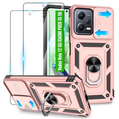 Jshru für Xiaomi Redmi Note 12 5G Hülle,Xiaomi Poco X5 5G Hülle mit 2 Stück Schutzfolie,360 Grad Ringhalter Ständer +Slide kameraschutz,Militär Stoßfest Handyhülle für Redmi Note 12 5G-Roségold Jshru für Xiaomi Redmi Note 12 5G Hülle,Xiaomi Poco X5 5G Hülle mit 2 Stück Schutzfolie,360 Grad Ringhalter Ständer +Slide kameraschutz,Militär Stoßfest Handyhülle für Redmi Note 12 5G-Roségold von Jshru