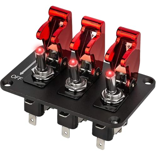 Jtron kippschalter panel 12v 20A 3Rot led Kippschalter Schnellabdeckung für Rennwagen Auto Boot 12v schalter panel Aluminum mit Kabel (3 rot) von Jtron