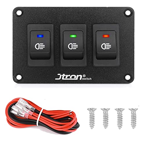 Jtron wippschalter panel 12V 2 polig 2P SPST an-aus Schalter für Nebelscheinwerfer wippschalter 12v beleuchtet kfz für Auto Boot (12V 30A/Rot+Blau+Grün) von Jtron