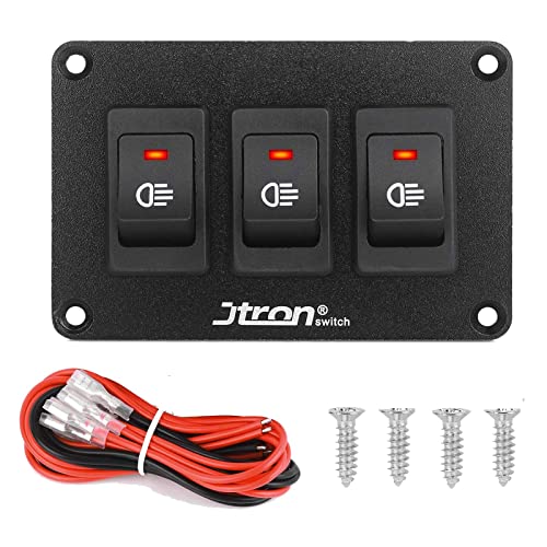 Jtron wippschalter panel 24V 2 polig 2P SPST an-aus Schalter für Nebelscheinwerfer wippschalter 12v beleuchtet kfz für Auto Boot (24V 30A/3-Rot) von Jtron