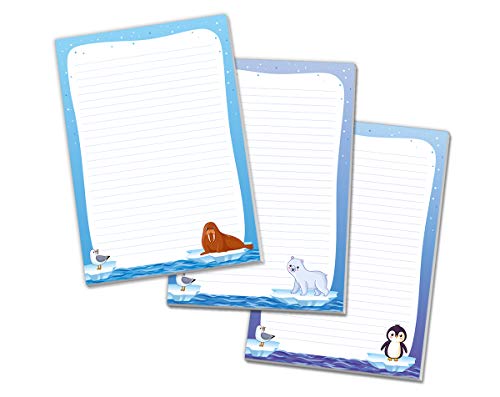 3 x Blöcke Schreibblock mit Kindermotiv Eisbär Pinguin Robben (3 Blöcke mit je 25 Blätter in A4-Format) von JuNa-Experten