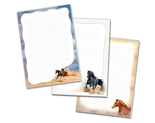 3 x Blöcke Schreibblock mit Kindermotiv drei Pferde / Pferd schwarz / Pferd (3 Blöcke mit je 25 Blätter in A4-Format) von JuNa-Experten