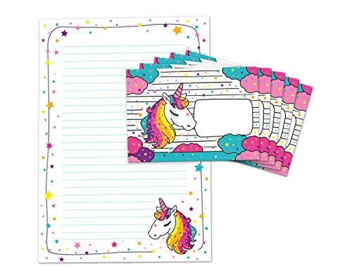 Briefblock mit Umschlag für Kinder Einhorn Briefpapier-Set (Block A4 mit 25 Blätter + 15 Umschläge) von JuNa-Experten