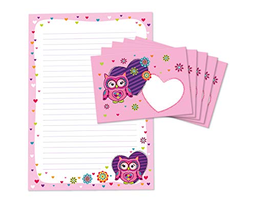 Briefblock mit Umschlag für Kinder Eule Briefpapier-Set (Block A4 mit 25 Blätter + 15 Umschläge) von JuNa-Experten