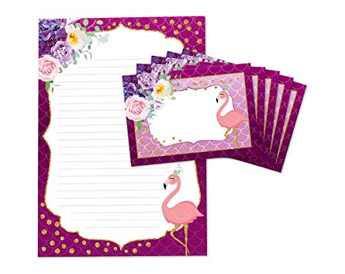JuNa-Expe​​rten Briefpapier-Set für Kinder "Flamingo" – A4 Block mit 25 Blättern und 15 Umschlägen - Briefpapier für Kinder, personalisiertes Briefpapier für Mädchen und Jungen von JuNa-Experten