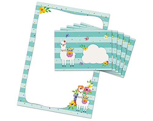 Briefblock mit Umschlag für Kinder Lama Briefpapier-Set BLANKO (Block A4 mit 25 Blätter + 15 Umschläge) von JuNa-Experten