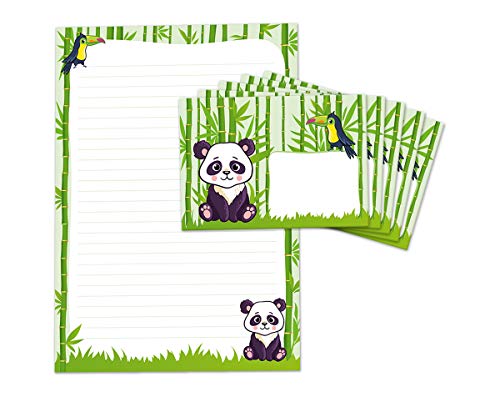 Briefblock mit Umschlag für Kinder Panda Briefpapier-Set (Block A4 mit 25 Blätter + 15 Umschläge) von JuNa-Experten